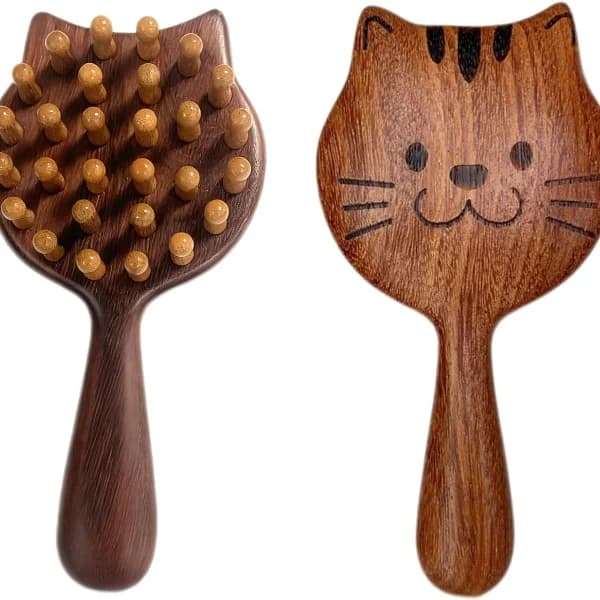 Cat Shape Hair Head Massager Scalp Wooden Comb